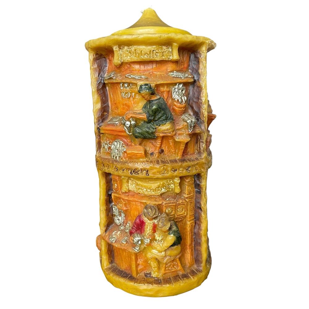 Vintage Eternal German Candle Johann Gunter Hand Carved 3D Painted Relief Pillar